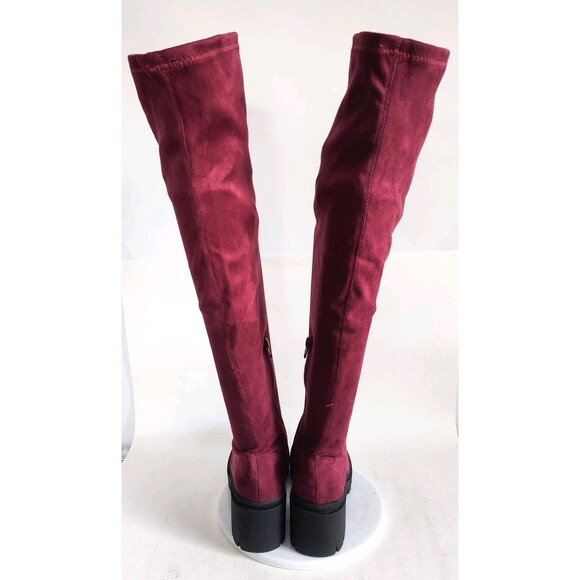 Wild Diva Thigh High Over The Knee Sock Boots Size 6.5 Faux Suede Burgundy Vegan - Picture 4 of 13